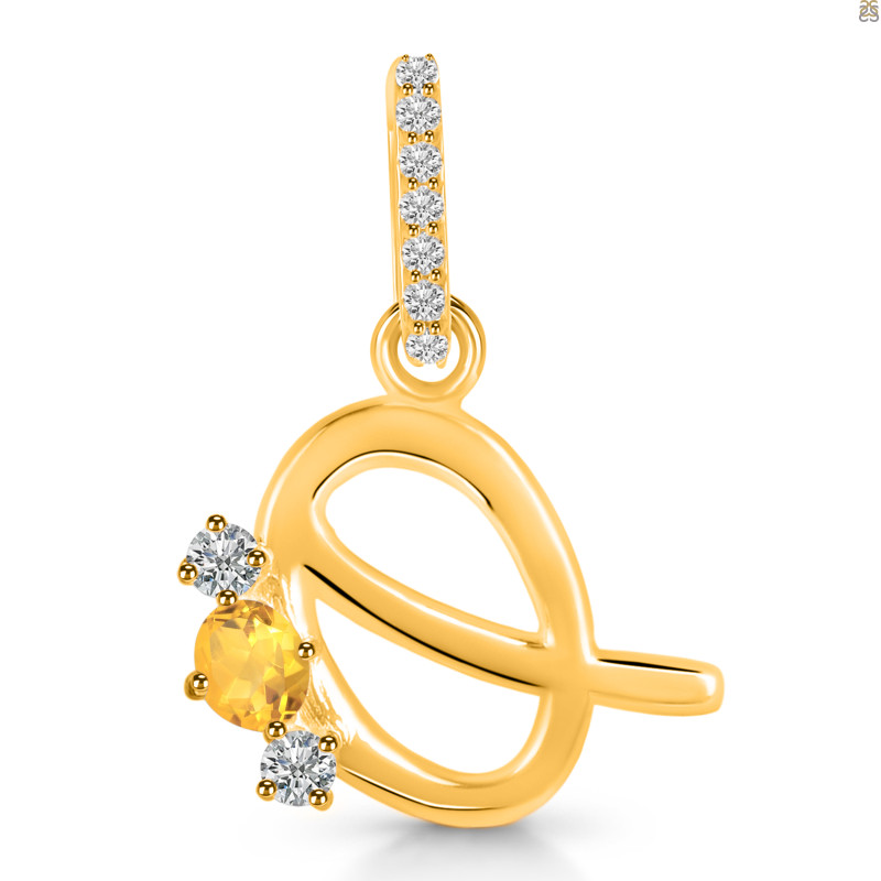 Citrine & White Topaz Alphabet Q Pendant CIT-RDA-95.