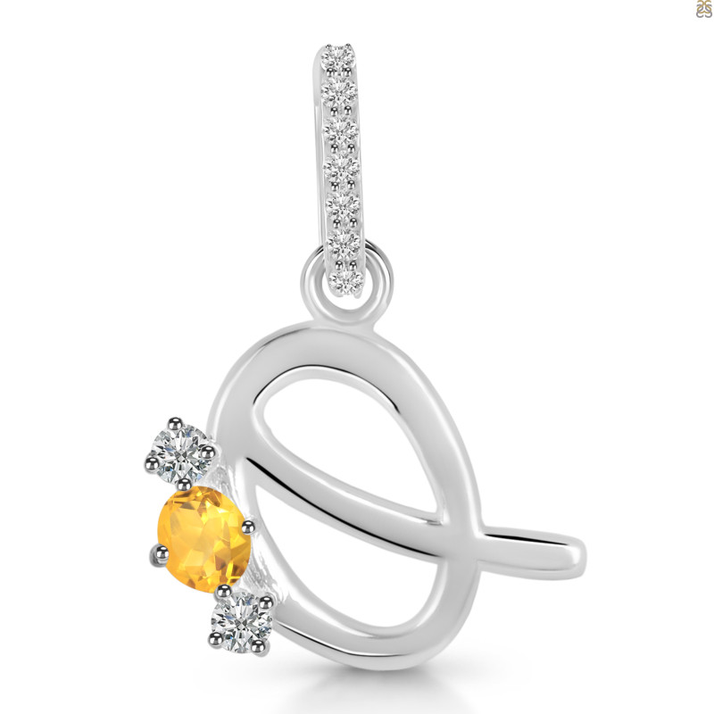 Citrine & White Topaz Alphabet Q Pendant CIT-RDA-95.