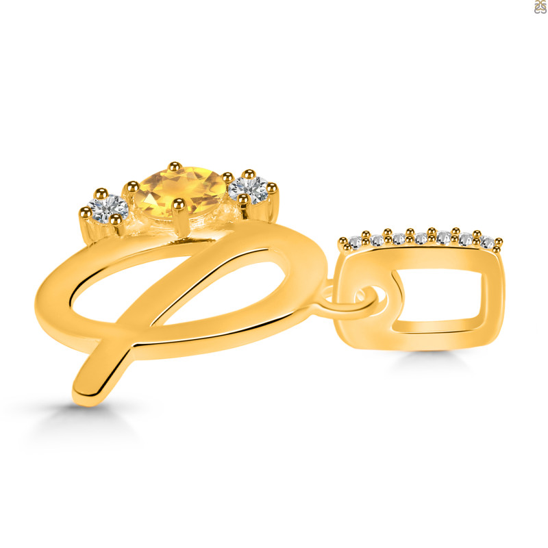 Citrine & White Topaz Alphabet Q Pendant CIT-RDA-95.