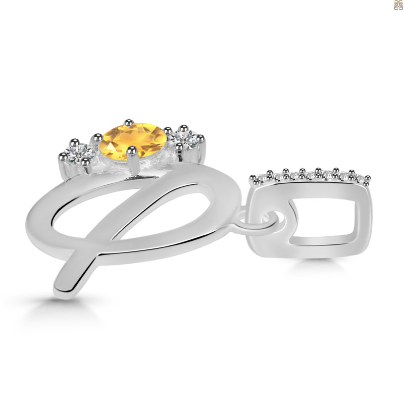Citrine & White Topaz Alphabet Q Pendant