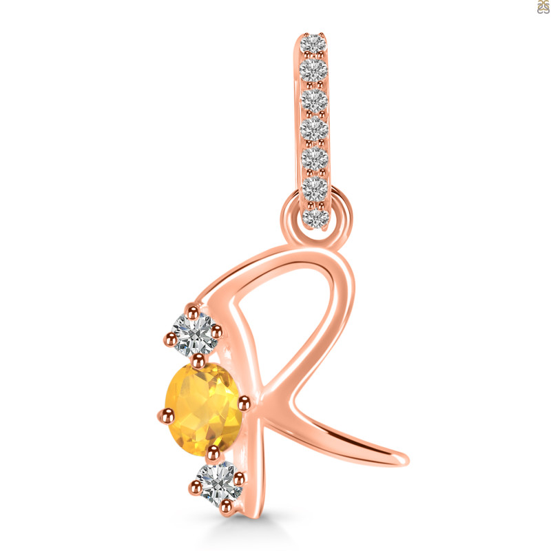 Citrine & White Topaz Alphabet R Pendant CIT-RDA-96.