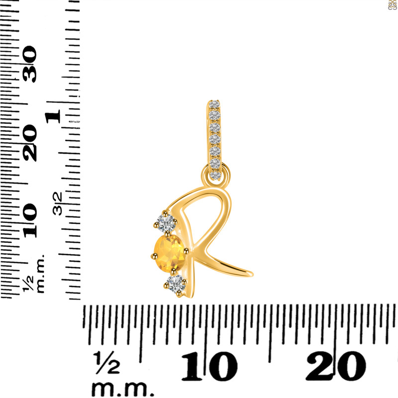 Citrine & White Topaz Alphabet R Pendant CIT-RDA-96.
