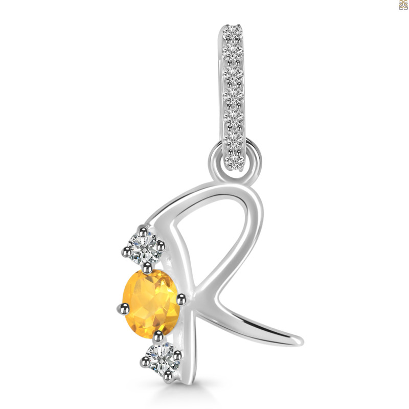 Citrine & White Topaz Alphabet R Pendant CIT-RDA-96.