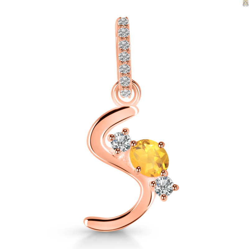 Citrine & White Topaz Alphabet S Pendant CIT-RDA-97.