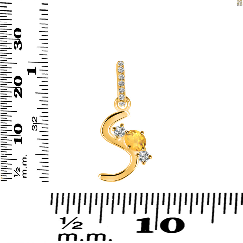 Citrine & White Topaz Alphabet S Pendant CIT-RDA-97.