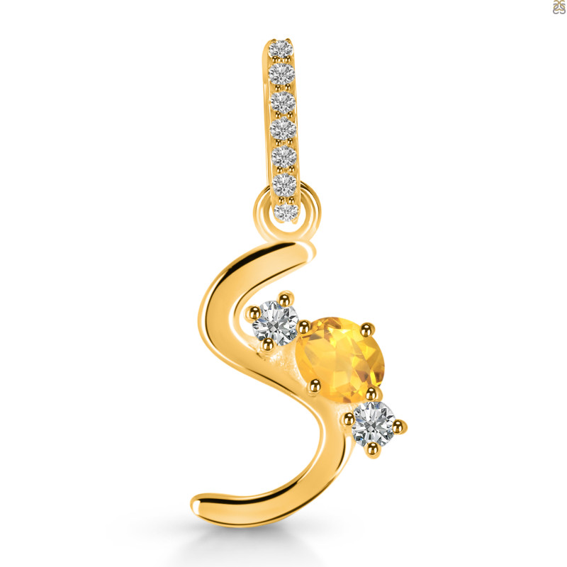 Citrine & White Topaz Alphabet S Pendant CIT-RDA-97.