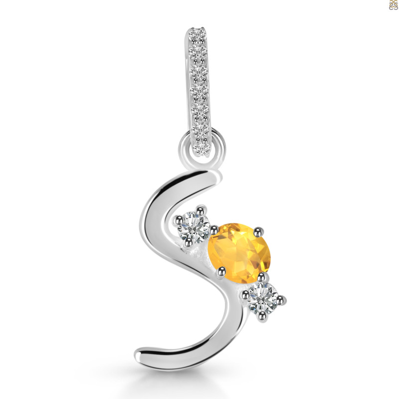 Citrine & White Topaz Alphabet S Pendant CIT-RDA-97.