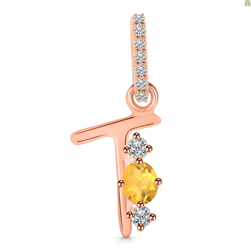 Citrine & White Topaz Alphabet T Pendant CIT-RDA-98.