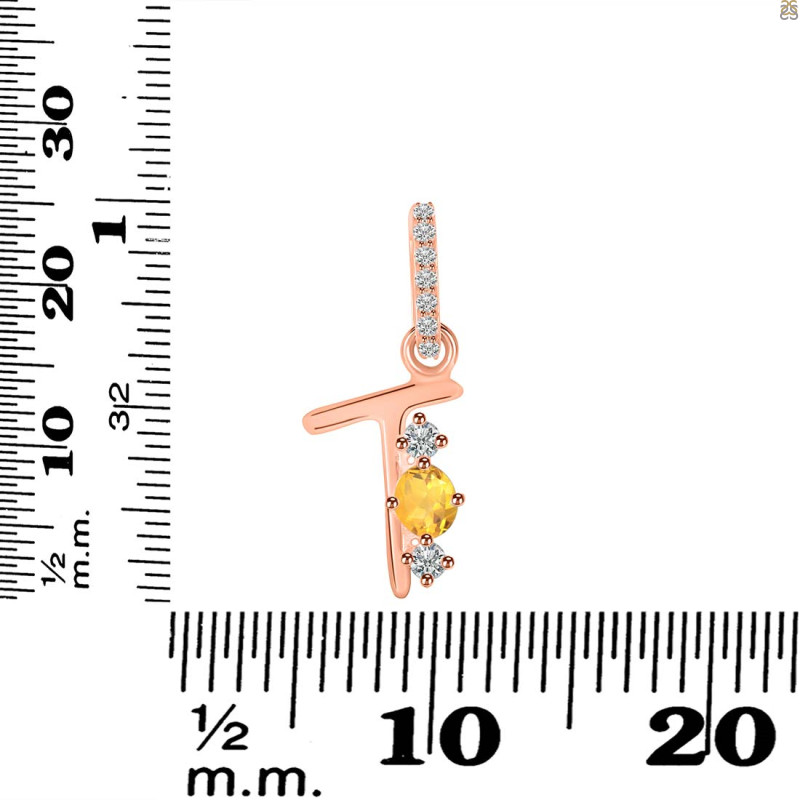 Citrine & White Topaz Alphabet T Pendant CIT-RDA-98.