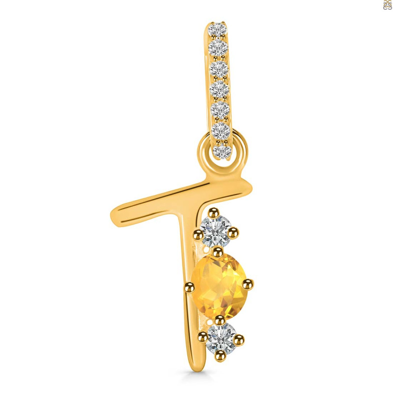Citrine & White Topaz Alphabet T Pendant CIT-RDA-98.