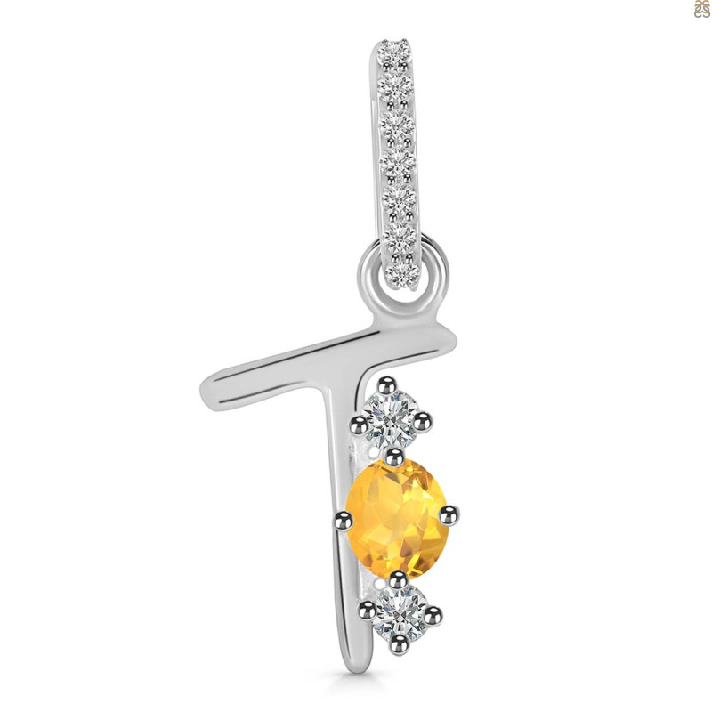 Citrine & White Topaz Alphabet T Pendant CIT-RDA-98.