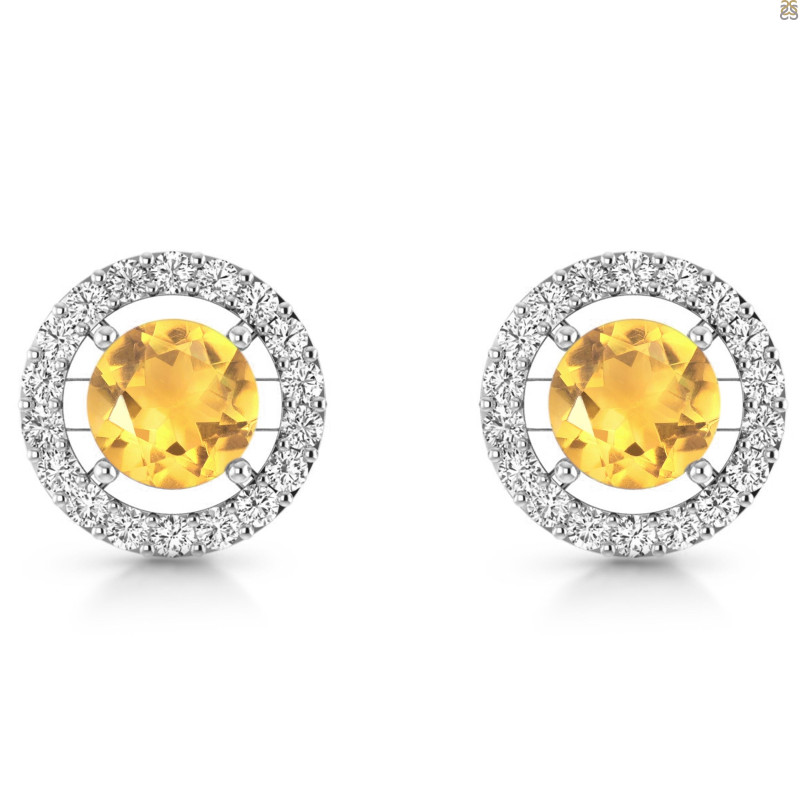 Citrine & White Topaz Stud Earring CIT-RDE-1003.