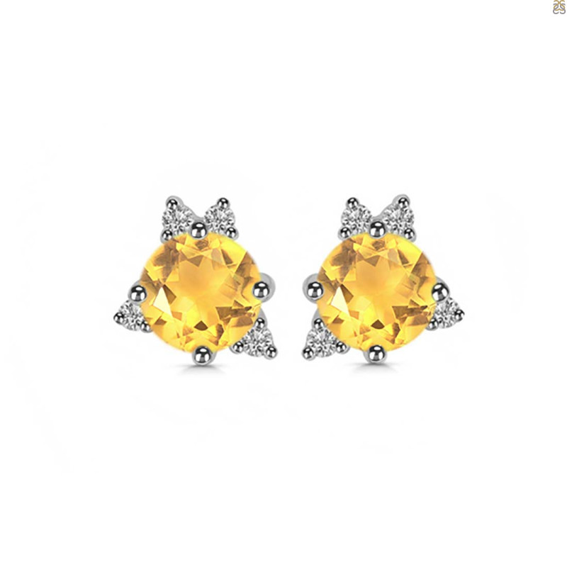Citrine & White Topaz Stud Earring CIT-RDE-1260.