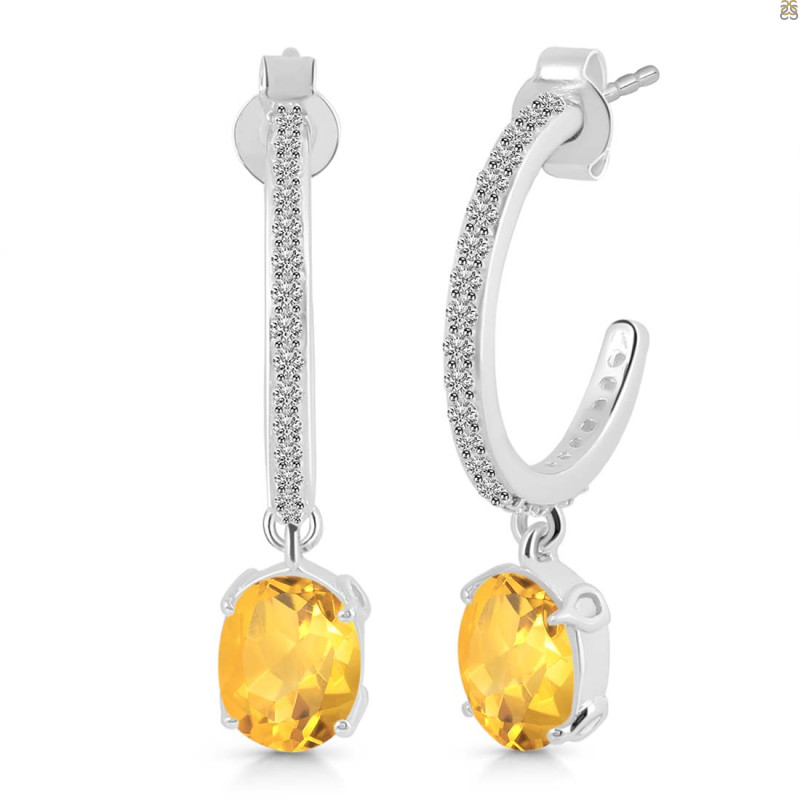 Citrine & White Topaz Hoop Earring CIT-RDE-1469.
