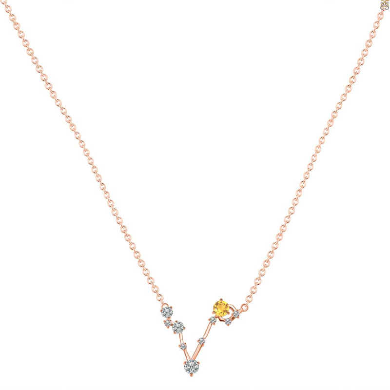 Pisces Zodiac Star Constellation Citrine & White Topaz Necklace CIT-RDN-387.