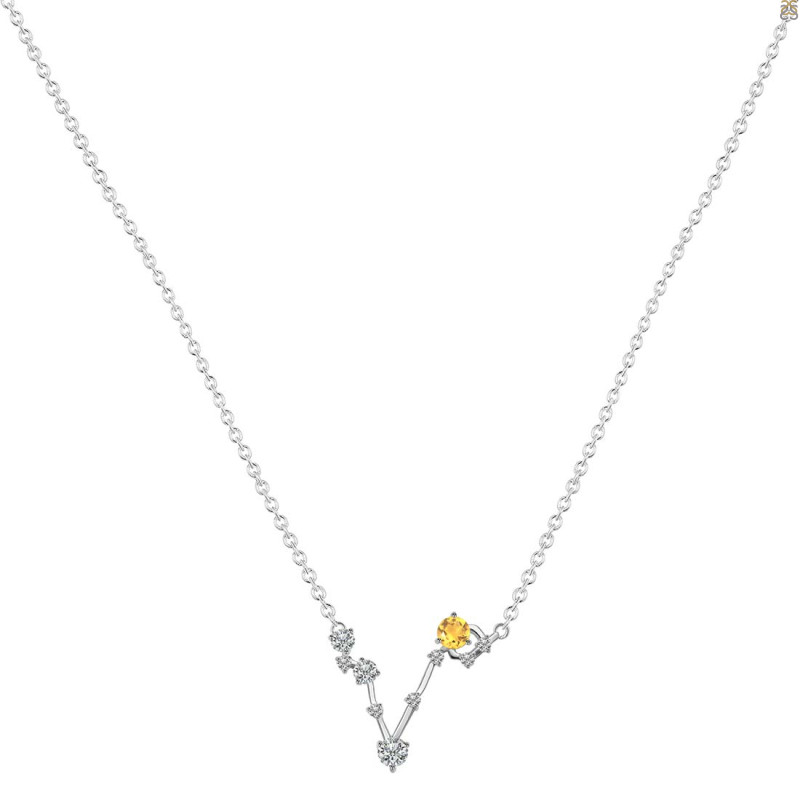 Pisces Zodiac Star Constellation Citrine & White Topaz Necklace CIT-RDN-387.