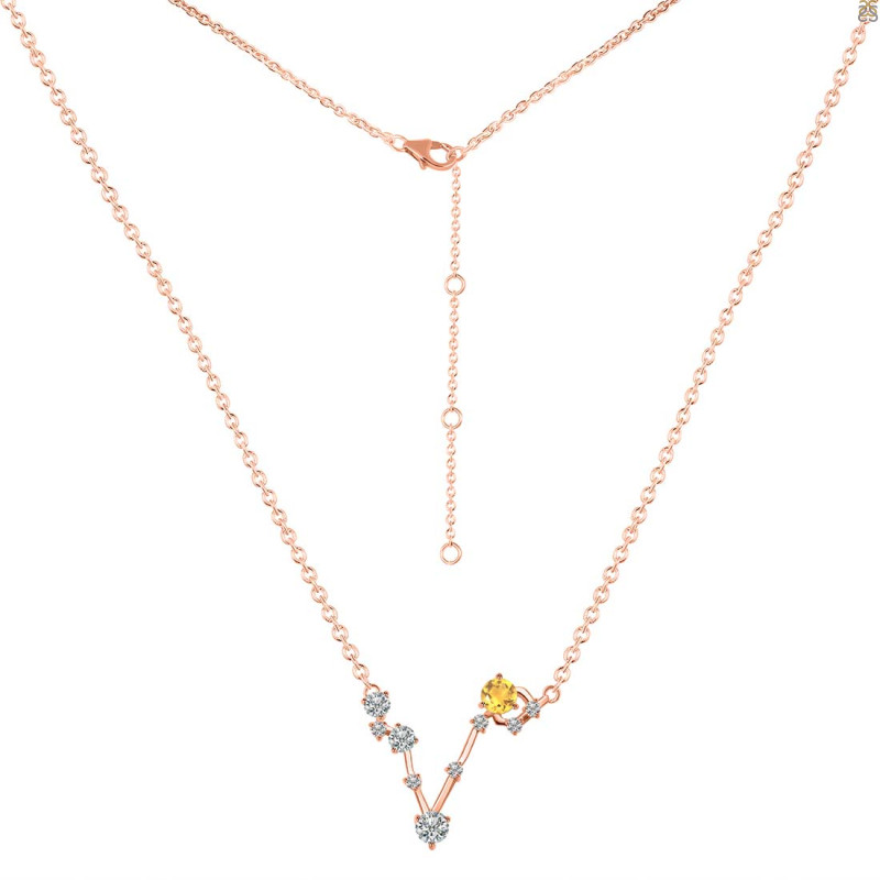 Pisces Zodiac Star Constellation Citrine & White Topaz Necklace CIT-RDN-387.