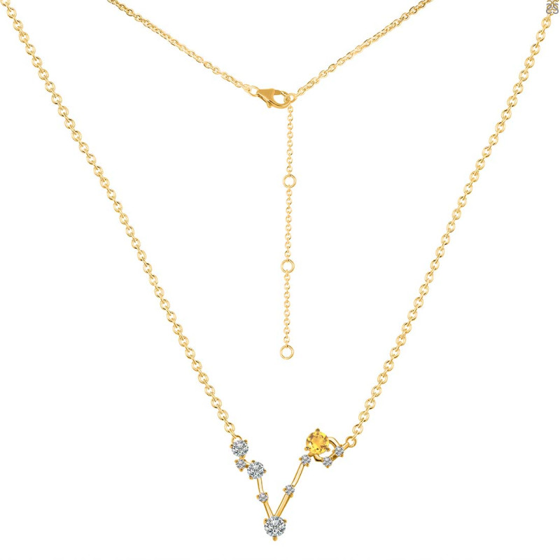 Pisces Zodiac Star Constellation Citrine & White Topaz Necklace CIT-RDN-387.