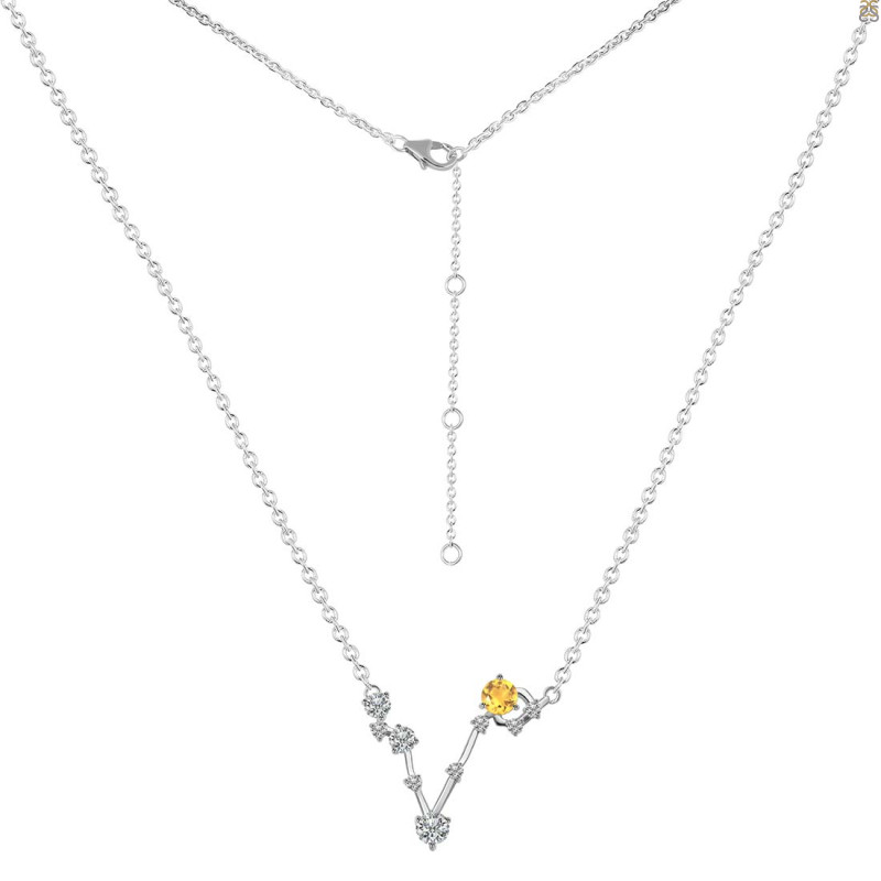 Pisces Zodiac Star Constellation Citrine & White Topaz Necklace