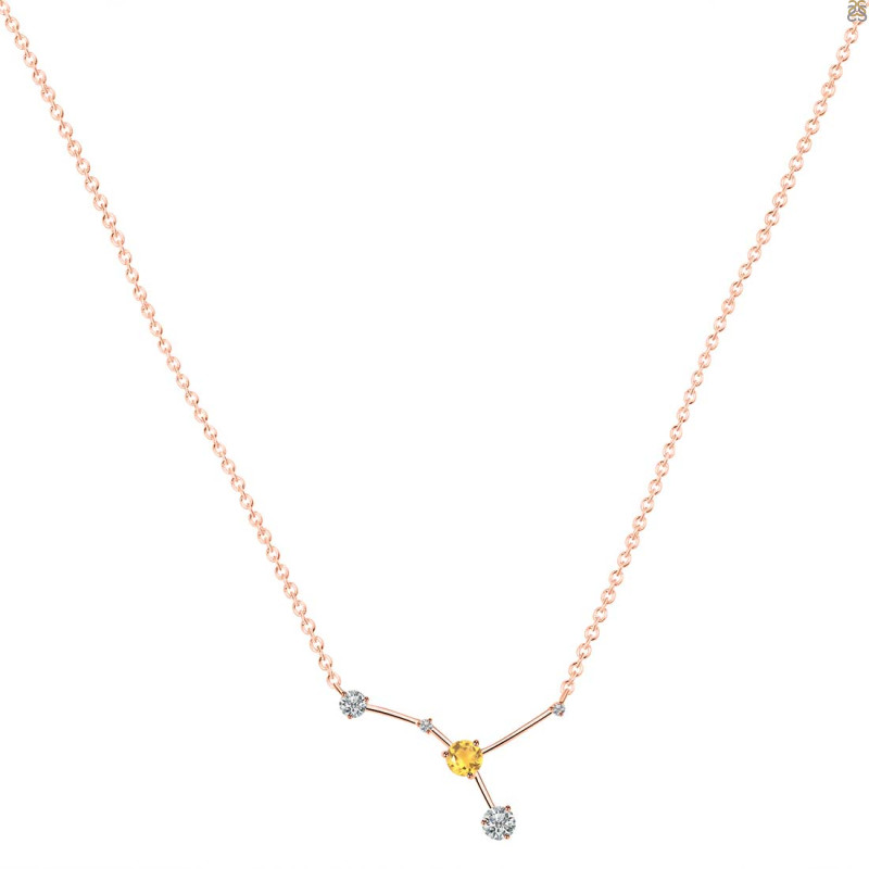 cancer Zodiac Star Constellation Citrine & White Topaz Necklace CIT-RDN-486.
