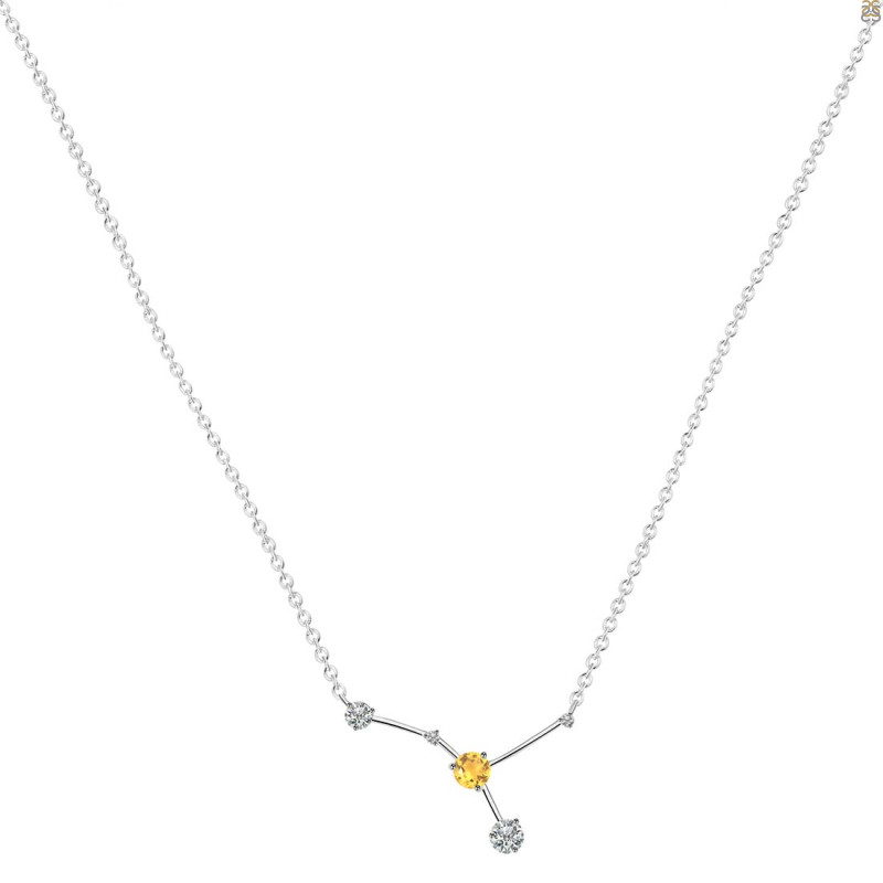 cancer Zodiac Star Constellation Citrine & White Topaz Necklace CIT-RDN-486.