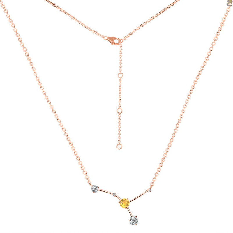cancer Zodiac Star Constellation Citrine & White Topaz Necklace CIT-RDN-486.