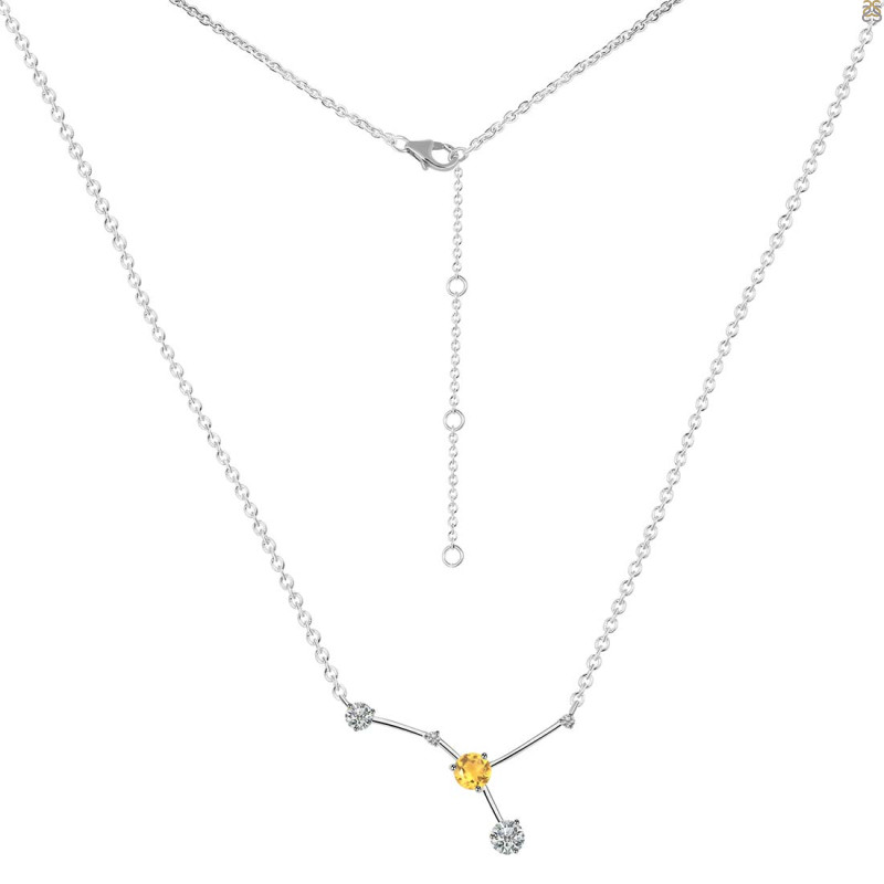 cancer Zodiac Star Constellation Citrine & White Topaz Necklace