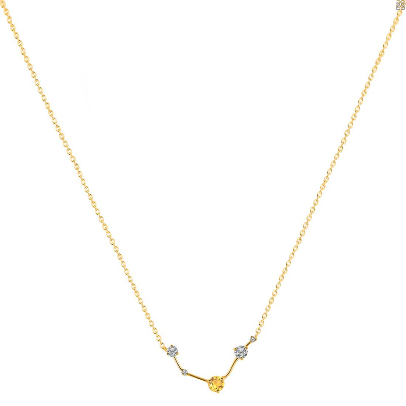 Aries Zodiac Star Constellation Citrine & White Topaz Necklace CIT-RDN-488.