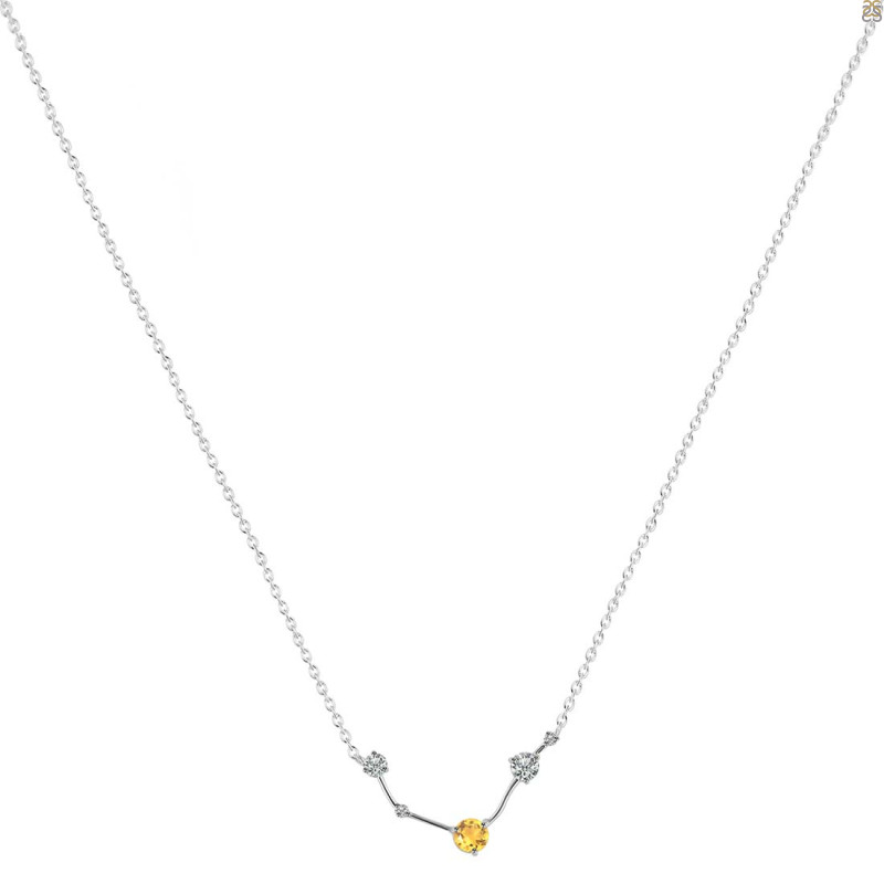 Aries Zodiac Star Constellation Citrine & White Topaz Necklace CIT-RDN-488.