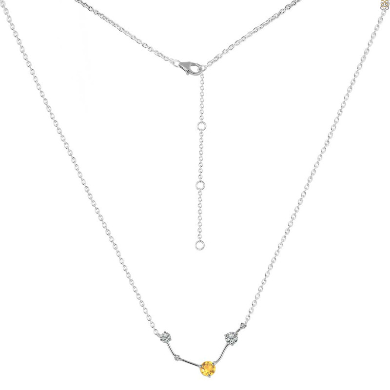 Aries Zodiac Star Constellation Citrine & White Topaz Necklace