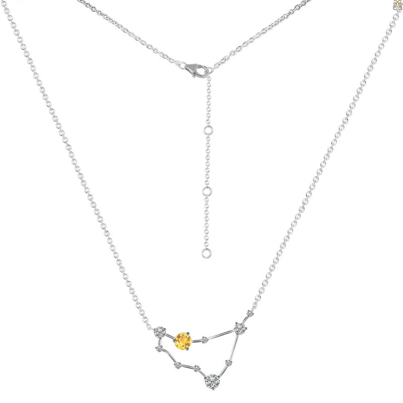 Capricorn Zodiac Star Constellation Citrine & White Topaz Necklace