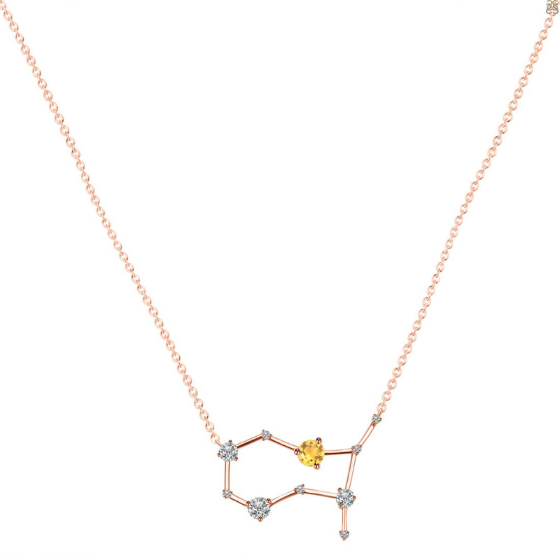 Gemini Zodiac Star Constellation Citrine & White Topaz Necklace CIT-RDN-490.