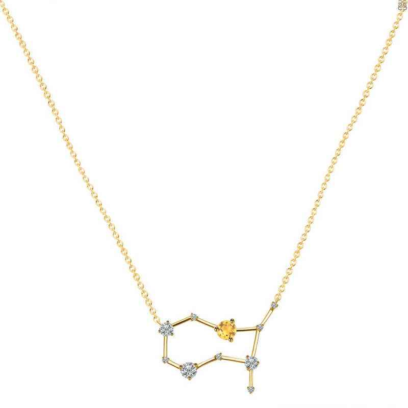 Gemini Zodiac Star Constellation Citrine & White Topaz Necklace CIT-RDN-490.