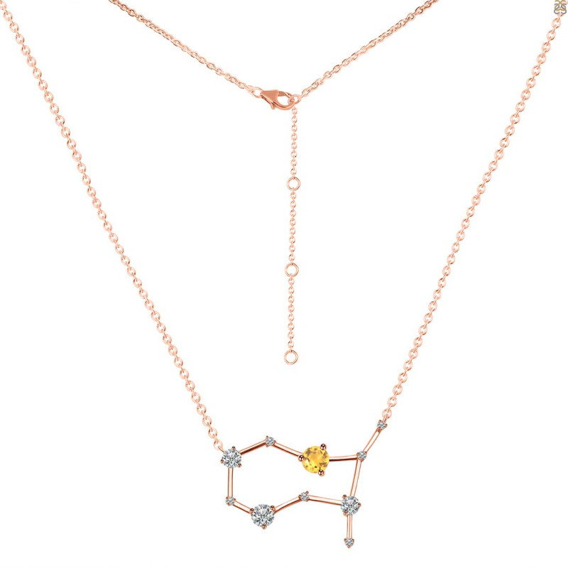 Gemini Zodiac Star Constellation Citrine & White Topaz Necklace CIT-RDN-490.