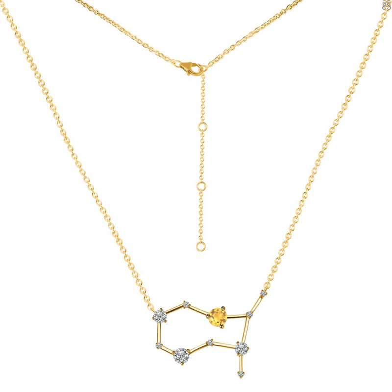 Gemini Zodiac Star Constellation Citrine & White Topaz Necklace CIT-RDN-490.