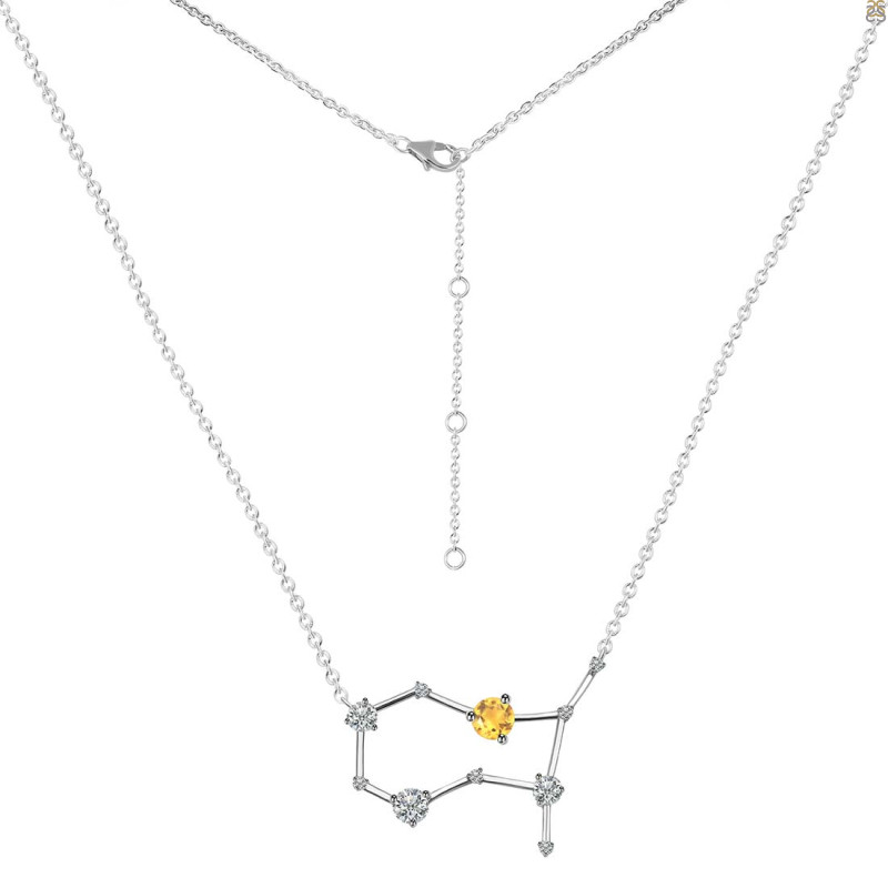Gemini Zodiac Star Constellation Citrine & White Topaz Necklace