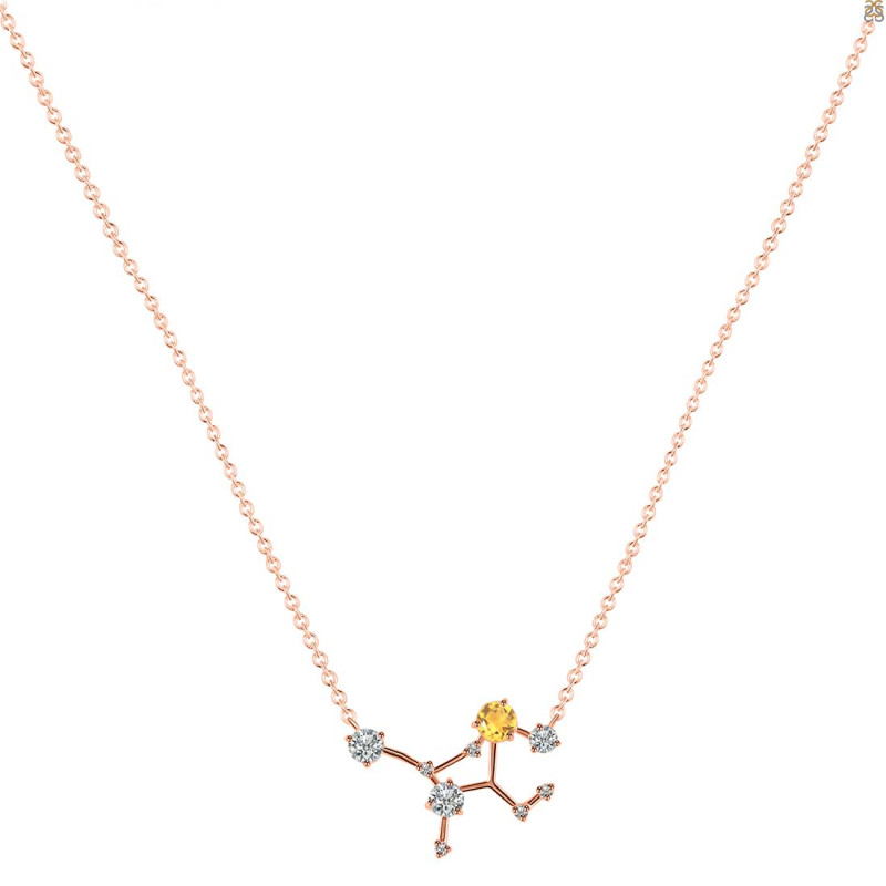 Virgo Zodiac Star Constellation Citrine & White Topaz Necklace CIT-RDN-491.