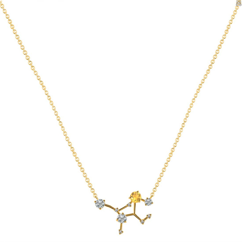 Virgo Zodiac Star Constellation Citrine & White Topaz Necklace CIT-RDN-491.