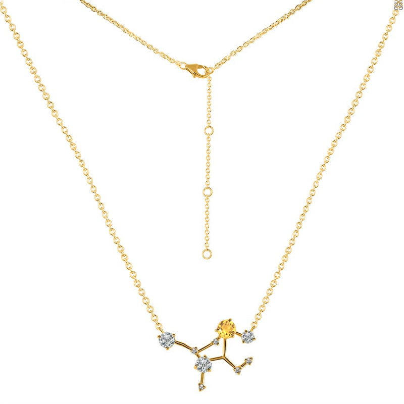 Virgo Zodiac Star Constellation Citrine & White Topaz Necklace CIT-RDN-491.