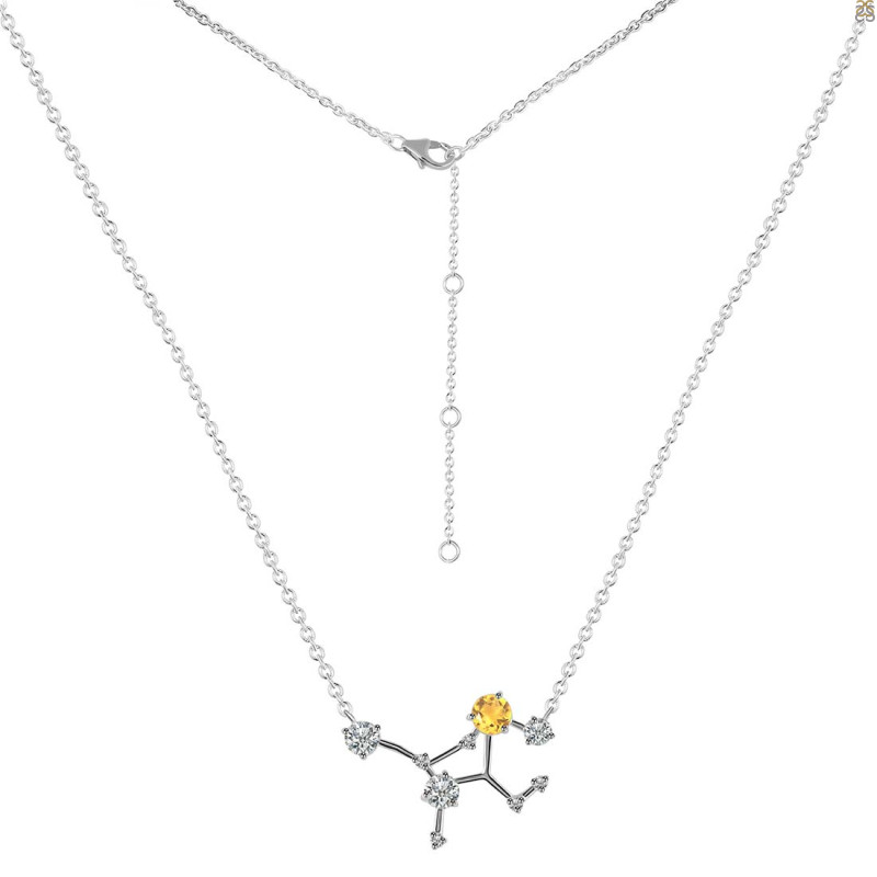Virgo Zodiac Star Constellation Citrine & White Topaz Necklace