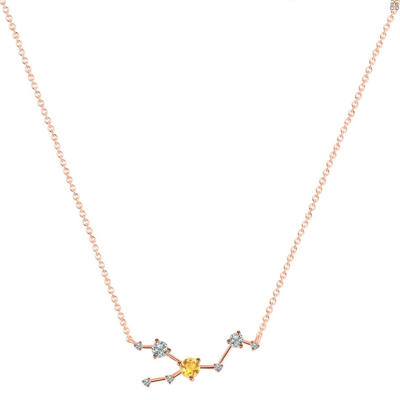 Taurus Zodiac Star Constellation Citrine & White Topaz Necklace CIT-RDN-492.