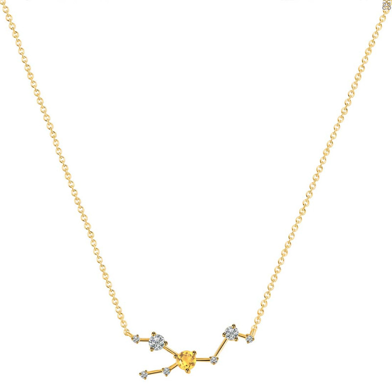 Taurus Zodiac Star Constellation Citrine & White Topaz Necklace CIT-RDN-492.