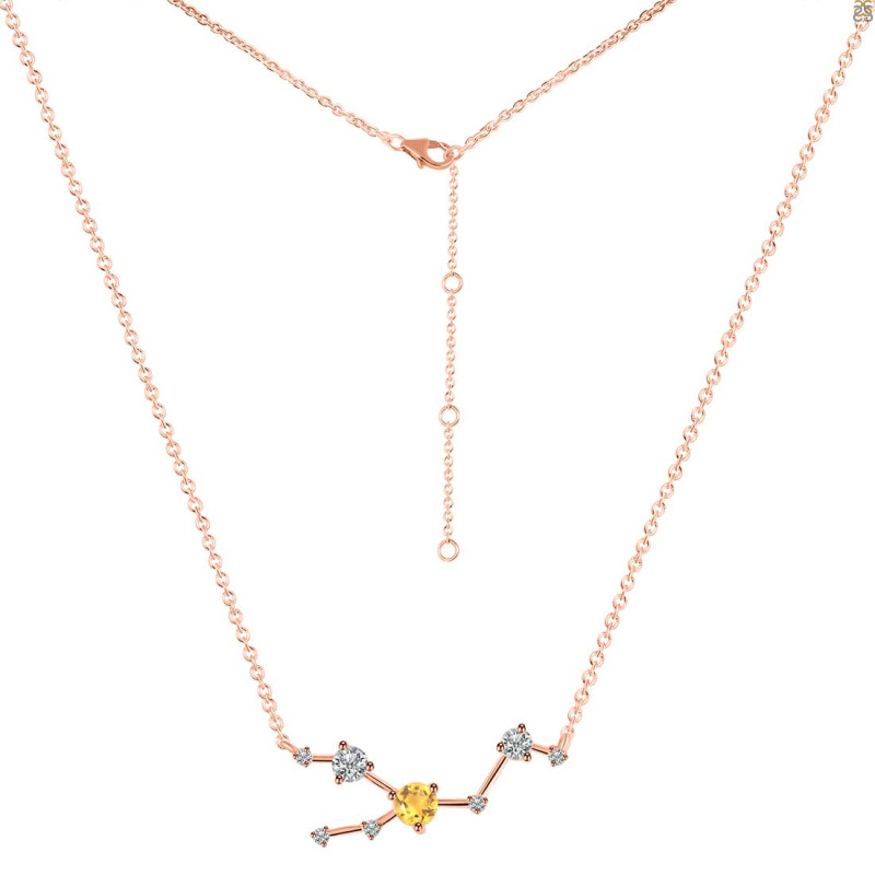Taurus Zodiac Star Constellation Citrine & White Topaz Necklace CIT-RDN-492.