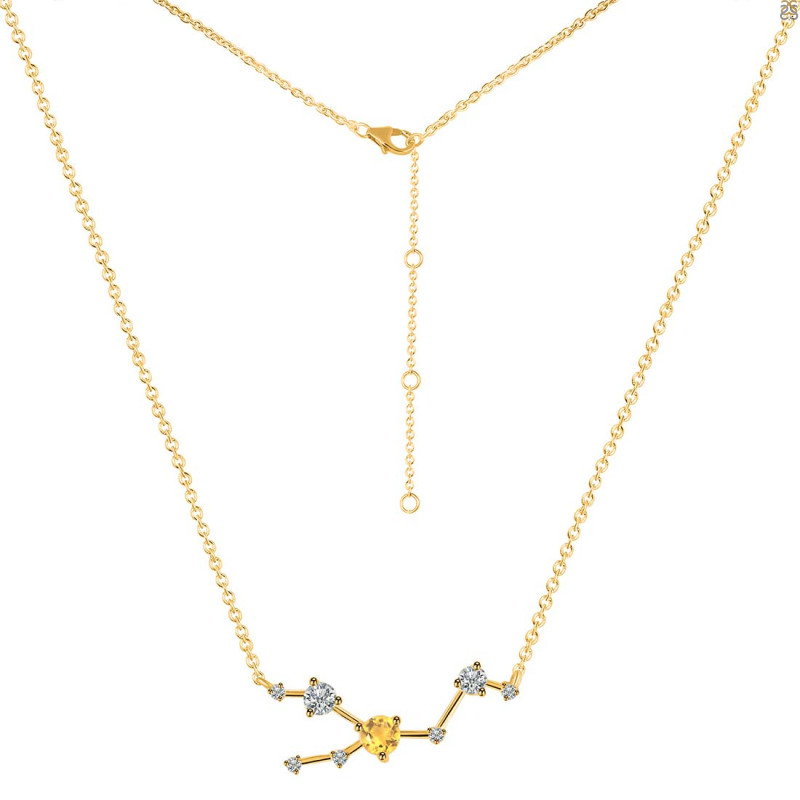 Taurus Zodiac Star Constellation Citrine & White Topaz Necklace CIT-RDN-492.