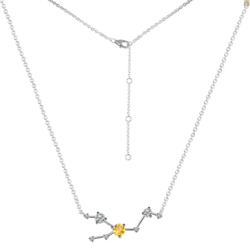 Taurus Zodiac Star Constellation Citrine & White Topaz Necklace