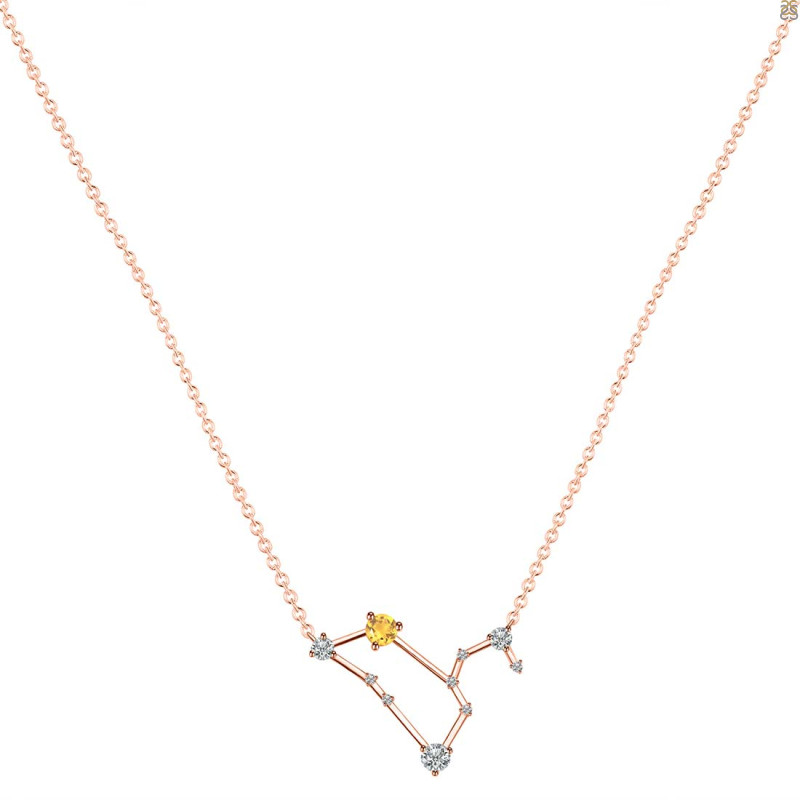 Leo Zodiac Star Constellation Citrine & White Topaz Necklace CIT-RDN-493.