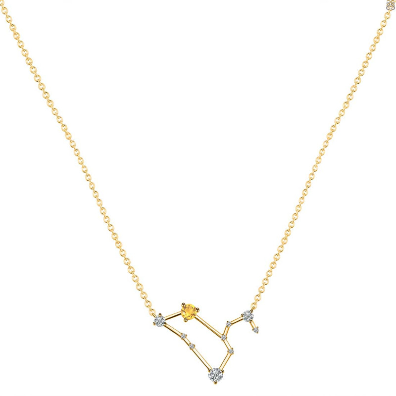Leo Zodiac Star Constellation Citrine & White Topaz Necklace CIT-RDN-493.