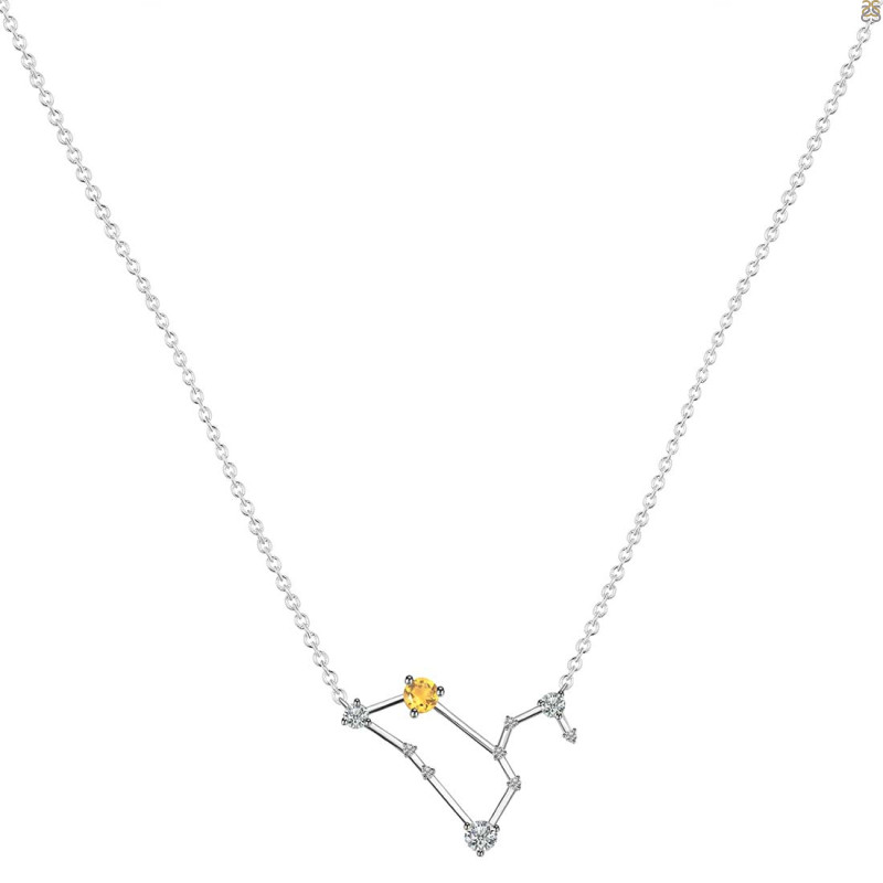 Leo Zodiac Star Constellation Citrine & White Topaz Necklace CIT-RDN-493.
