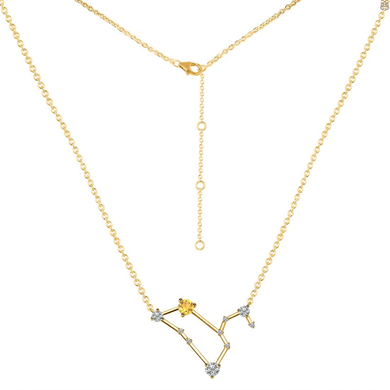 Leo Zodiac Star Constellation Citrine & White Topaz Necklace CIT-RDN-493.