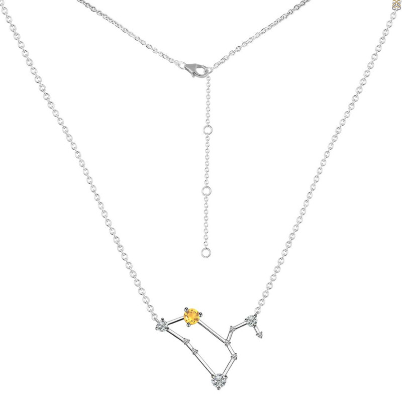 Leo Zodiac Star Constellation Citrine & White Topaz Necklace